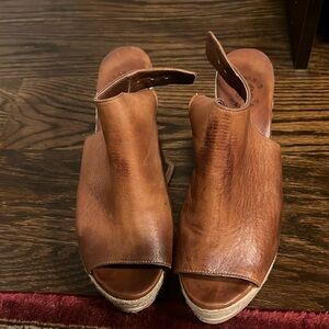 Brown European leather wedges